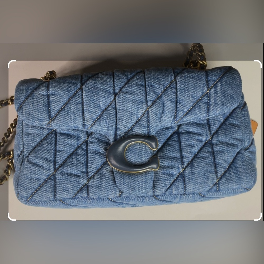 NWT🔥Coach Tabby 26 Light Blue Denim Quilted Shoulder Bag with Chain Strap - Picture 5 of 7